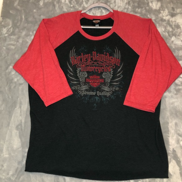 Harley-Davidson Women's 3/4 Sleeve Embellished Top Grey/Red Size 3XL - Picture 6 of 6